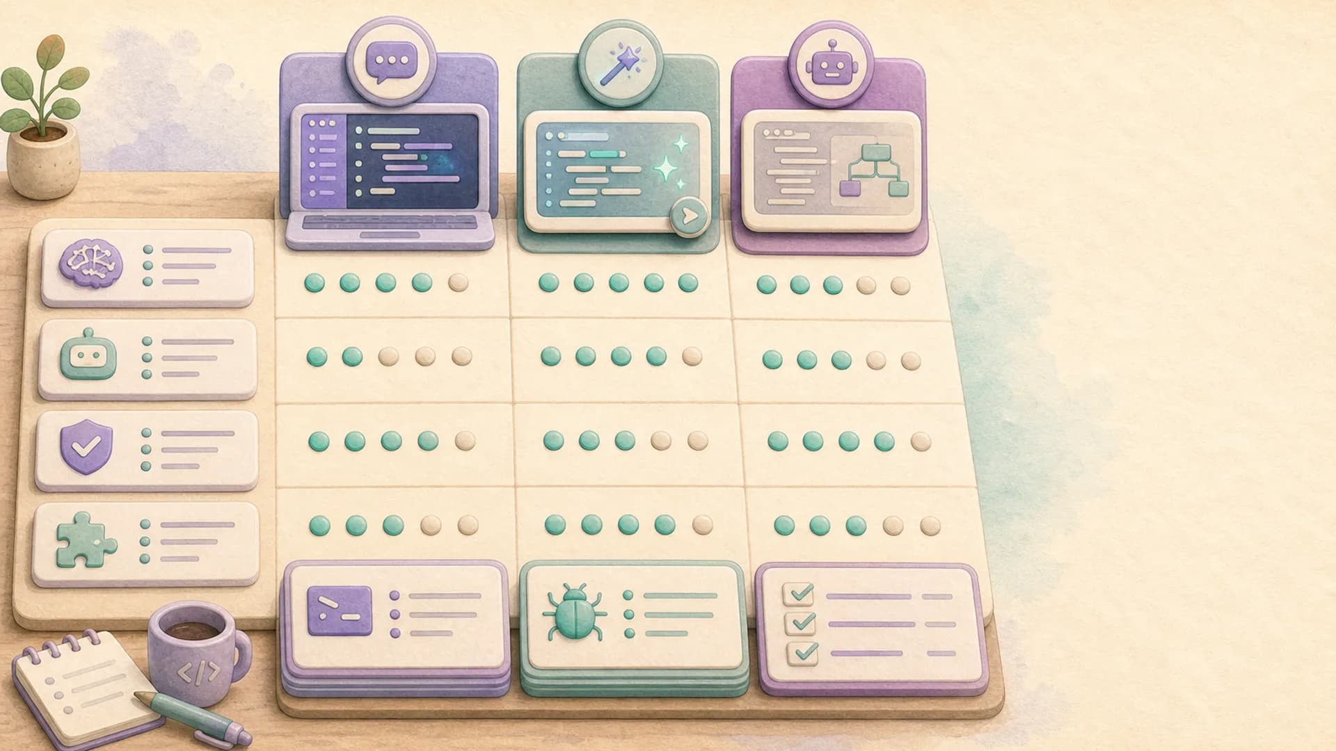 Illustration des assistants de code IA Copilot, Cursor et Claude Code