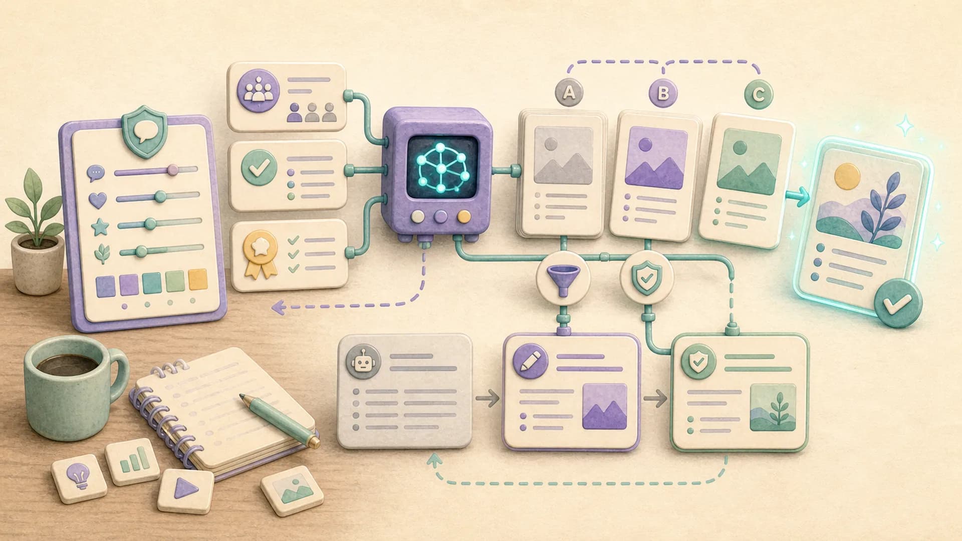 Illustration de la production de contenu marketing avec l'IA