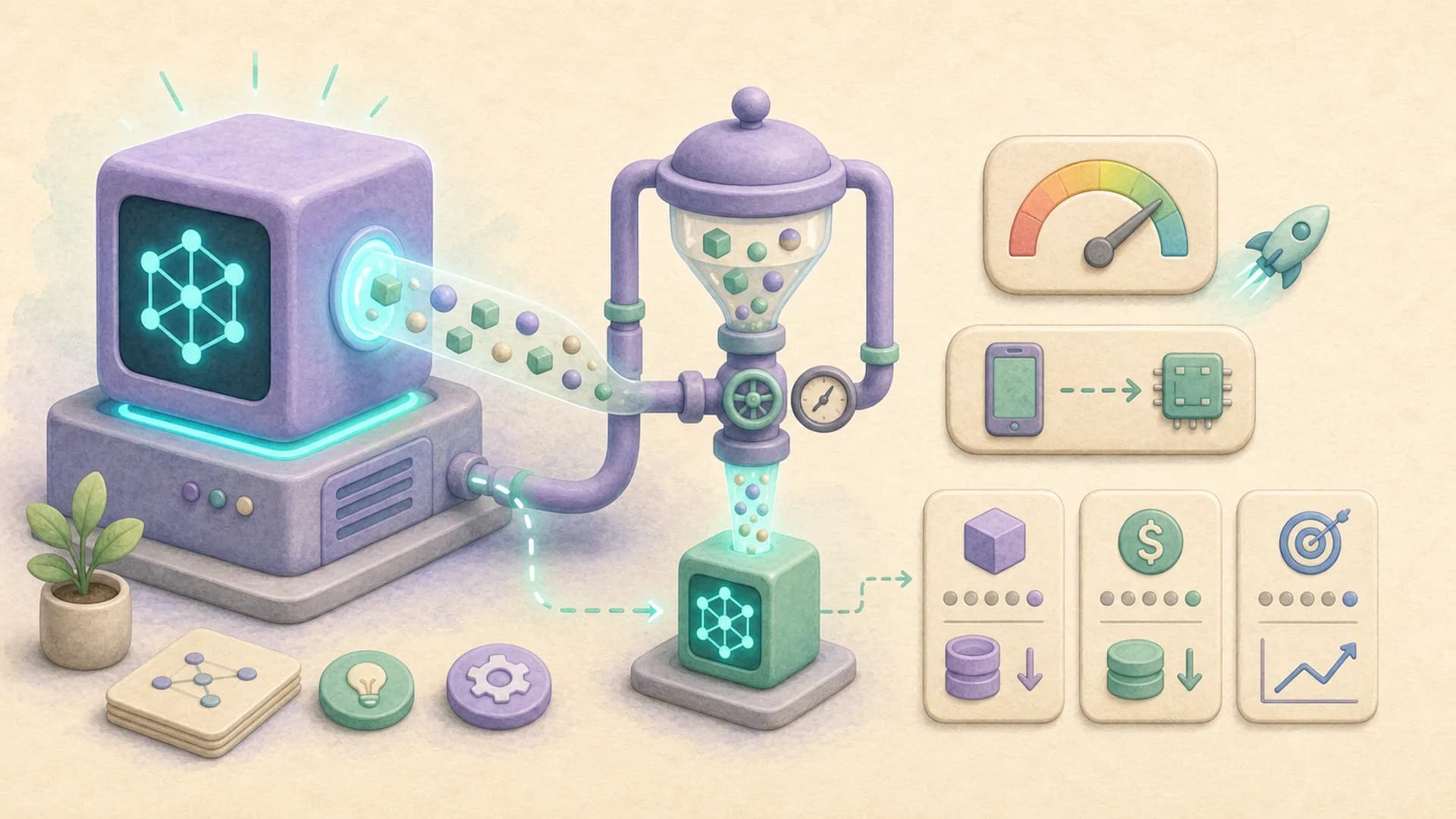 Illustration de la distillation d'un grand modèle d'IA vers un petit