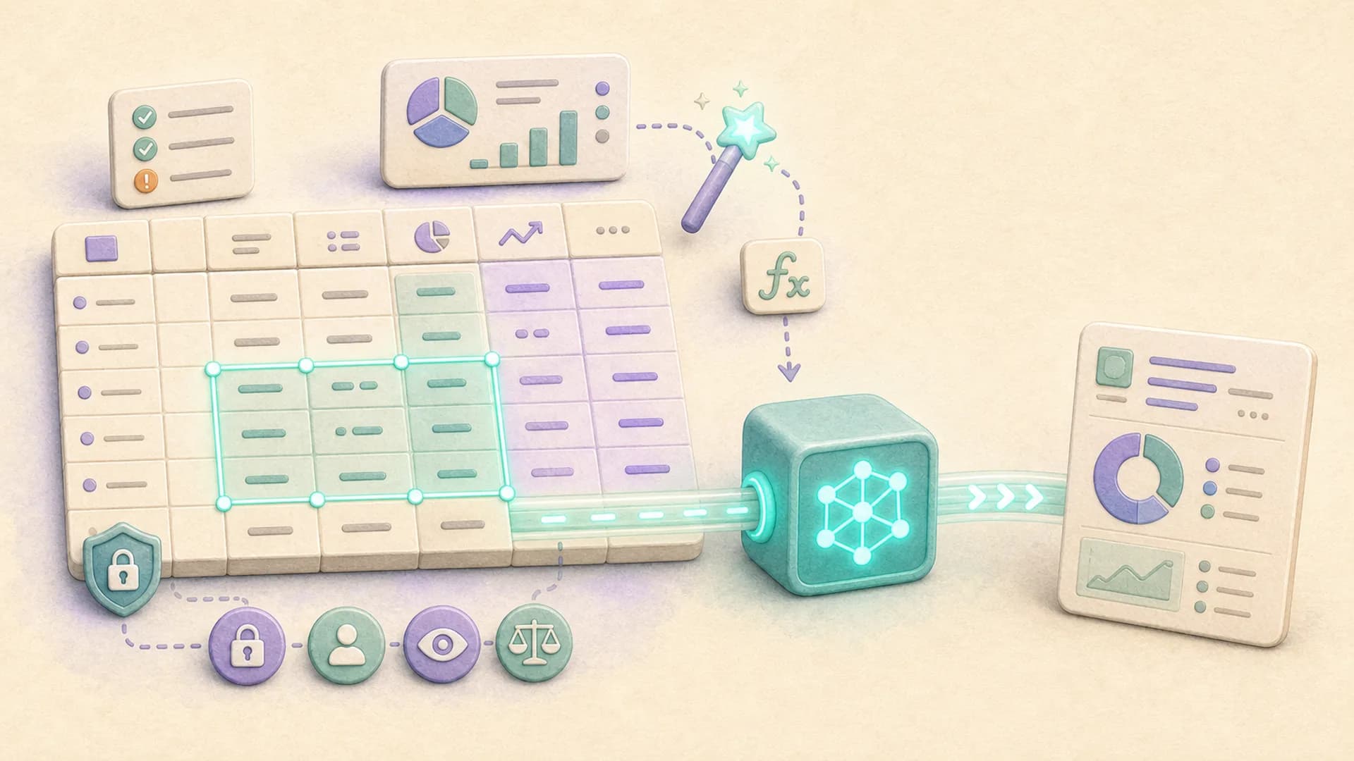 Illustration de l'analyse de données dans un tableur assistée par IA
